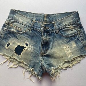 Distressed Denim Cutoff Shorts - Blue